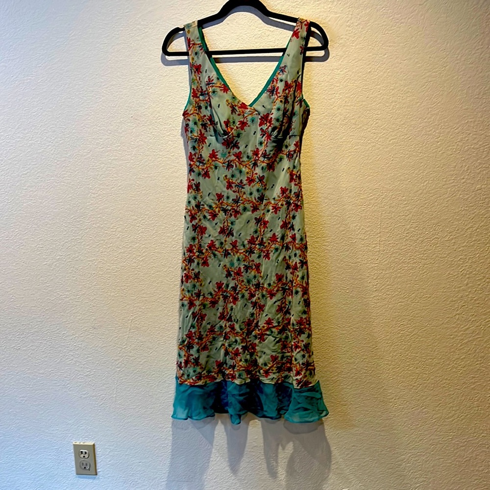 Embroidered teal cocktail dress- stunning
